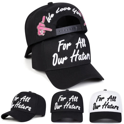 Czapki z daszkiem unisex z haftem „FOR ALL OUR HATERS” – wiosna, jesień, na świeżym powietrzu, regulowane, codzienne, chroniące przed słońcem, czapki sportowe