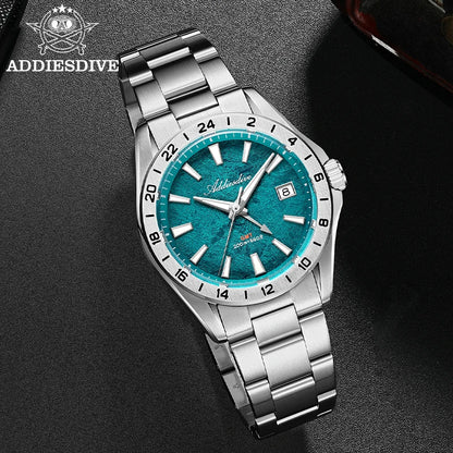 ADDIESDIVE GMT Men Quartz Watch Sapphire Crystal Swiss Ronda 515-24H Dual Time BGW9 Super Luminous 20Bar Waterproof Diver Watch