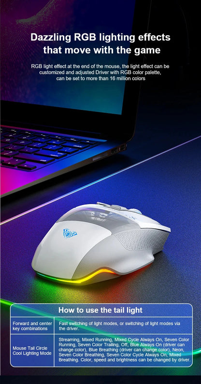 AULA SC550 bežični gaming miš, dvostruki način rada, punjivi svjetleći mehanički gaming miš za stolno/prijenosno računalo, e-sports USB miš