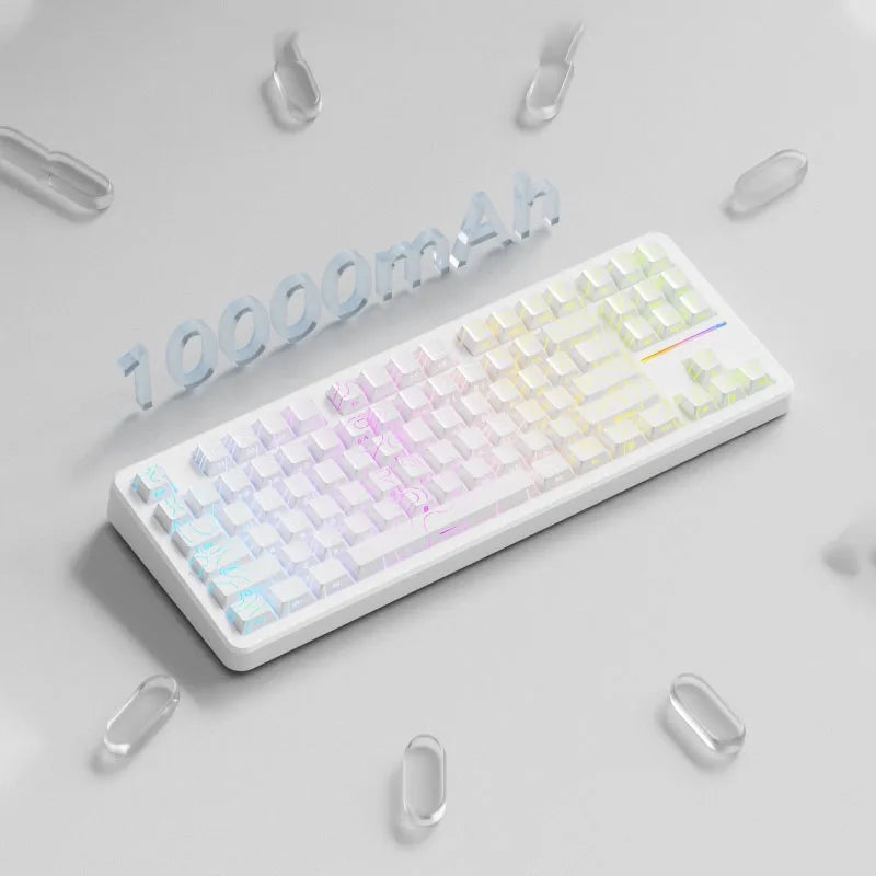 EWEADN X87 Pro Ergonomics Keyboard Mechanical Kids Side Engraving Wireless Bluetooth Triple Gaming 2.4G RGB 87 Layout Customized