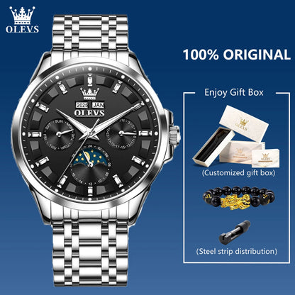 OELVS 7070 New Mens Watch Luxury Automatic Mechanical Watches For Man Moon Phase Waterproof Luminous Steel Watch Gift Box Reloj