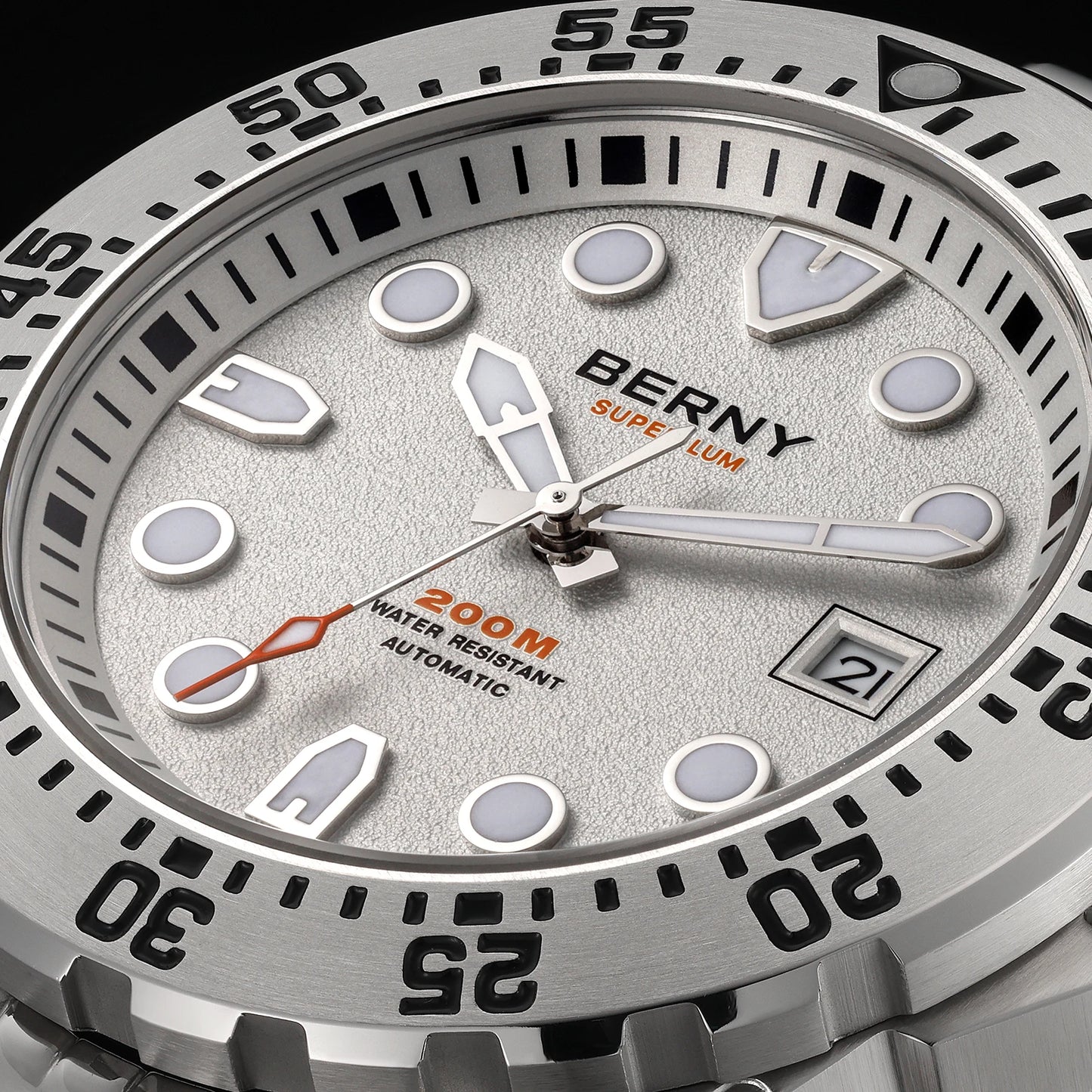 BERNY Men's Automatic Diver Watch Supper Luminous Sapphire AR Coated MIYOTA 8215 316LStainless Steel Single Crown Diving Watches