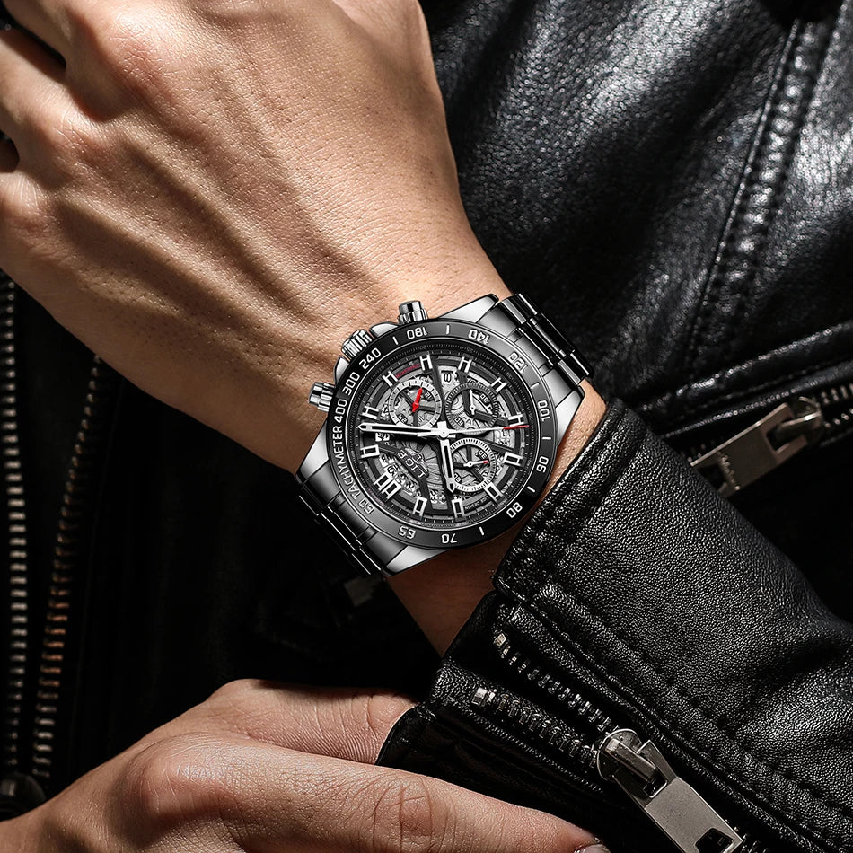 LIGE 2024 New Men Watch Top Brand Luxury Hollow Watch Men Waterproof Sport Quartz Chronograph Wrist Watch Man Relogio Masculino