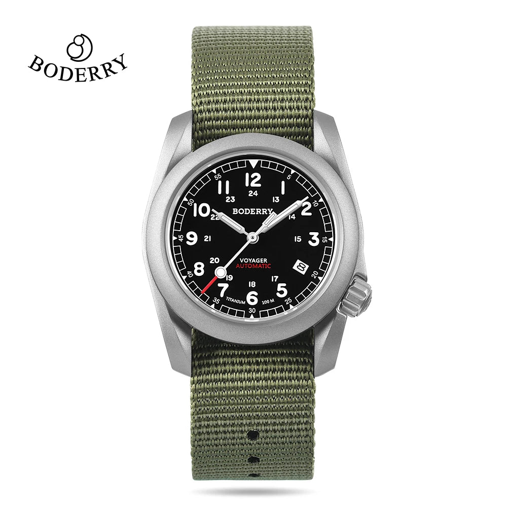Boderry Field Watches Bronze Case Automatic Mechanical VOYAGER Watch Men's 100M Waterproof Clock Military Top Brand Wristwatch