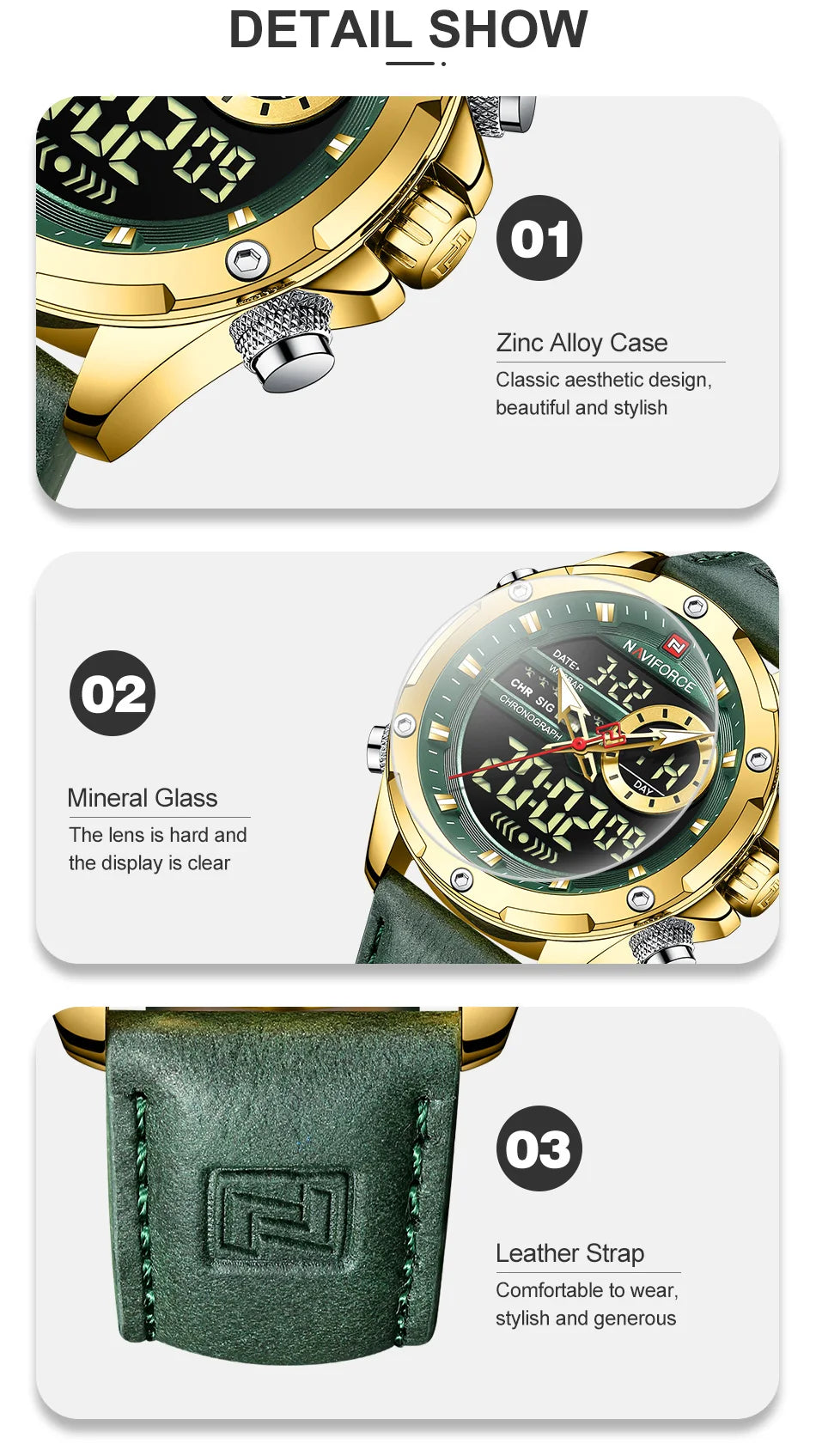 New NAVIFORCE Watches for Men Leather Mens Military Sport Waterproof Watch Quartz WristWatch Chronograph Male Clock