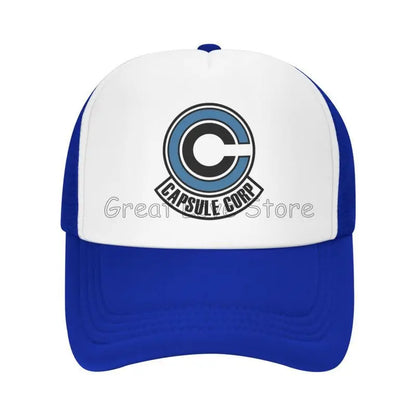 „Capsule Corp“ tinklinės beisbolo kepurės, unisex, hip-hop stiliaus „trucker“ kepurės, anime DBZ stiliaus „dad hat“ kepurės, reguliuojamos lenktyninės kepurės, vasarinės „trucker“ kepurės su užsegimu