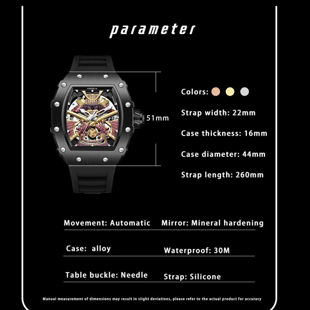 ONOLA Luxury Men Automatic Mechanical Watch Waterproof Watch Luminous Barrel Shape Military Sports Wristwatch Relogios Masculino