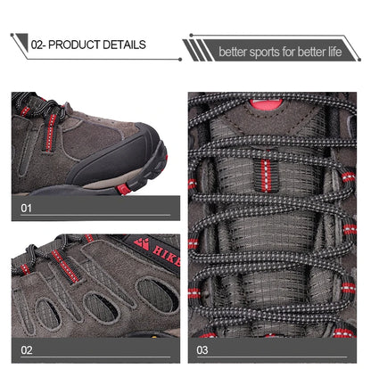 HIKEUP Hiking Shoes Mens Winter Climbing Trekking Sneakers for Men Leather Breathable Outdoor Anti-skid Sports Work Man Shoes