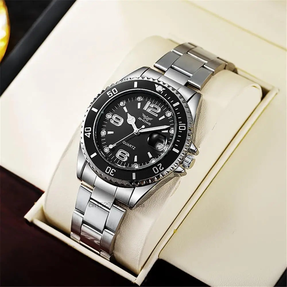 Montres de luxe pour hommes en acier inoxydable – Montre à quartz avec affichage de la date, style professionnel et sportif, tendance