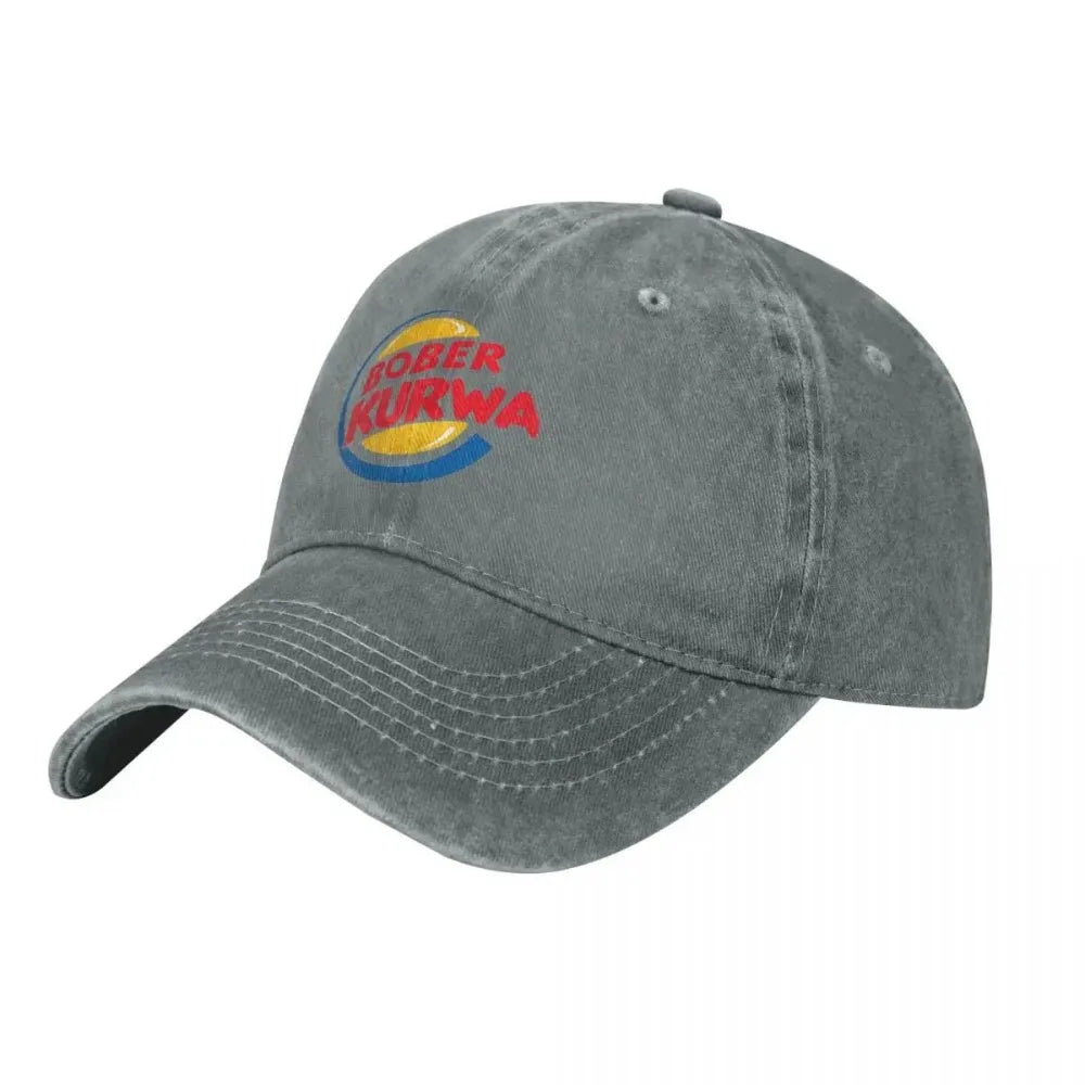 Bober Kurwa Meme Inspired Burger King Baseball Cap Distressed Denim Hats Vintage Outdoor Activities Unstructured Soft Sun Cap