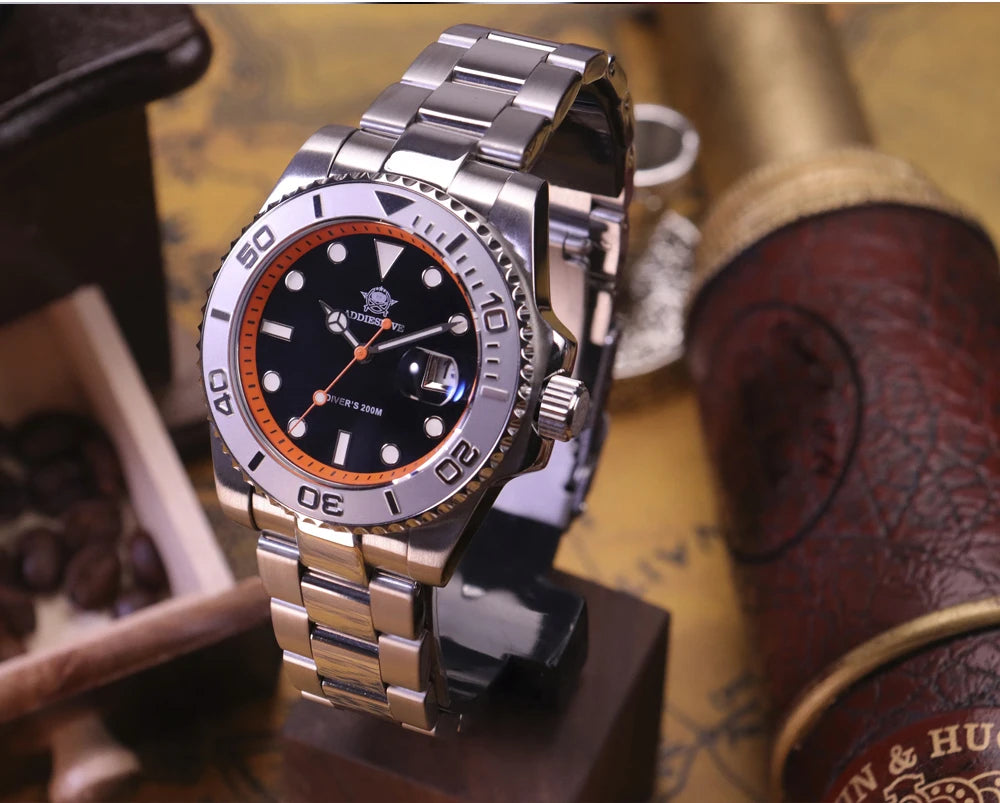 ADDIESDIVE Luxury Men's Diver Steel Watch 200m Waterproof Ceramic Bezel Analog Watch BGW9 Luminous Business Quartz Watch AD2040