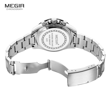 MEGIR men’s watch, luxury brand, quartz sports watch, stainless steel bracelet, water-resistant, chronograph, wristwatch