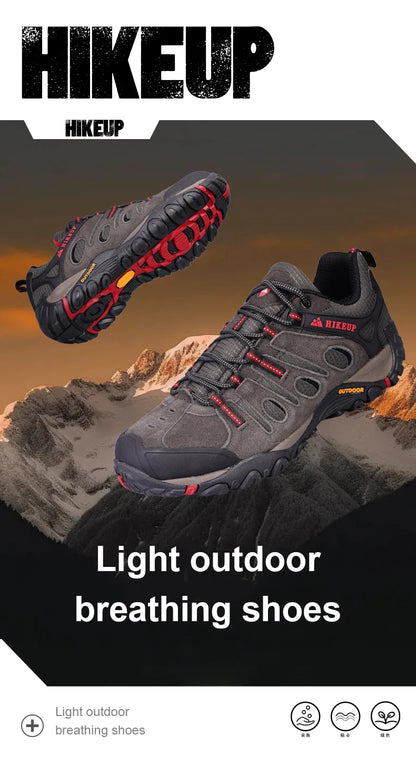 HIKEUP Hiking Shoes Mens Winter Climbing Trekking Sneakers for Men Leather Breathable Outdoor Anti-skid Sports Work Man Shoes