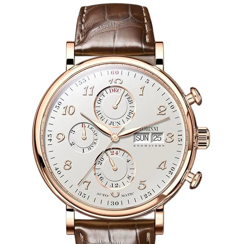 Relógio masculino mecânico automático LOBINNI Luxury Brand Switzerland com calendário perpétuo, vidro de safira e mostrador multifunções L13019-8