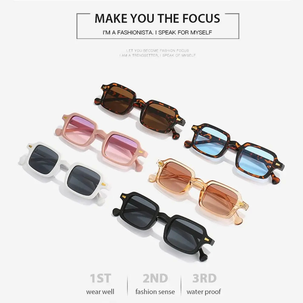 Fashion Square Sunglasses Women New Retro Rivets Decoration Glasses  Men Leopard Blue Sun Glasses Gradient Shades UV400