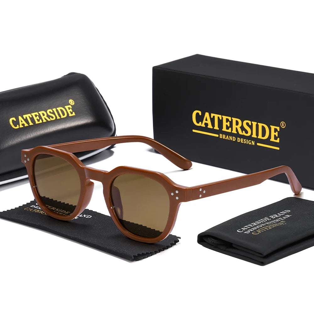 CATERSIDE Retro Polarized Sunglasses Men Ultralight TR90 Frame Polygon Women Sun Glasses Outdoor High Quality Travel  Eyewear
