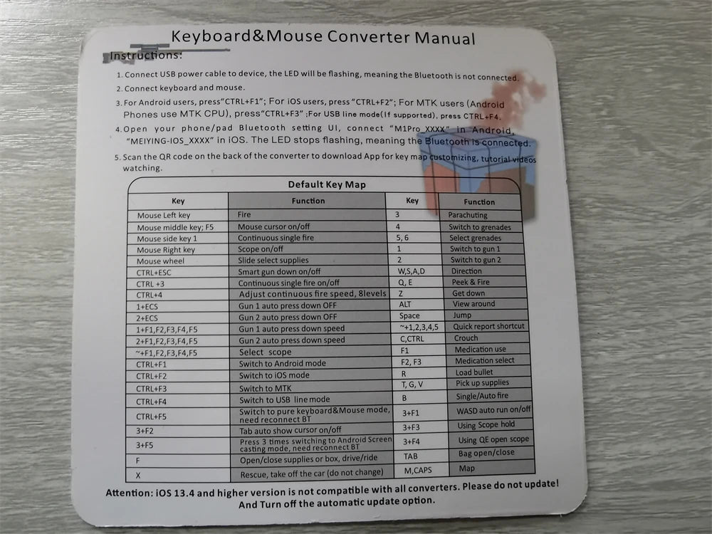 Gamer Kit Mobile Gaming Keyboard Mouse Mobile Games Converter 3 In 1 Combo One Hand Keyboard for PUBG Mobile Games TF900