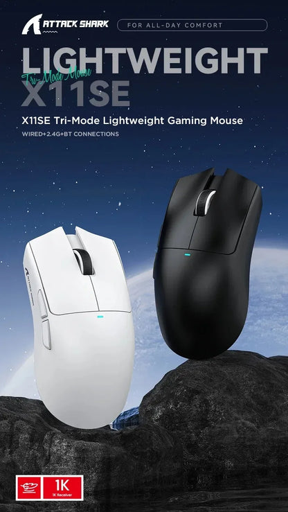 Ratón gaming inalámbrico ultraligero ATTACK SHARK X11SE, vida útil de 20 millones de clics, PAW3311 Gaming, 22KDPI, 400IPS, 40G, 1KHz, 65 horas, 30mAH