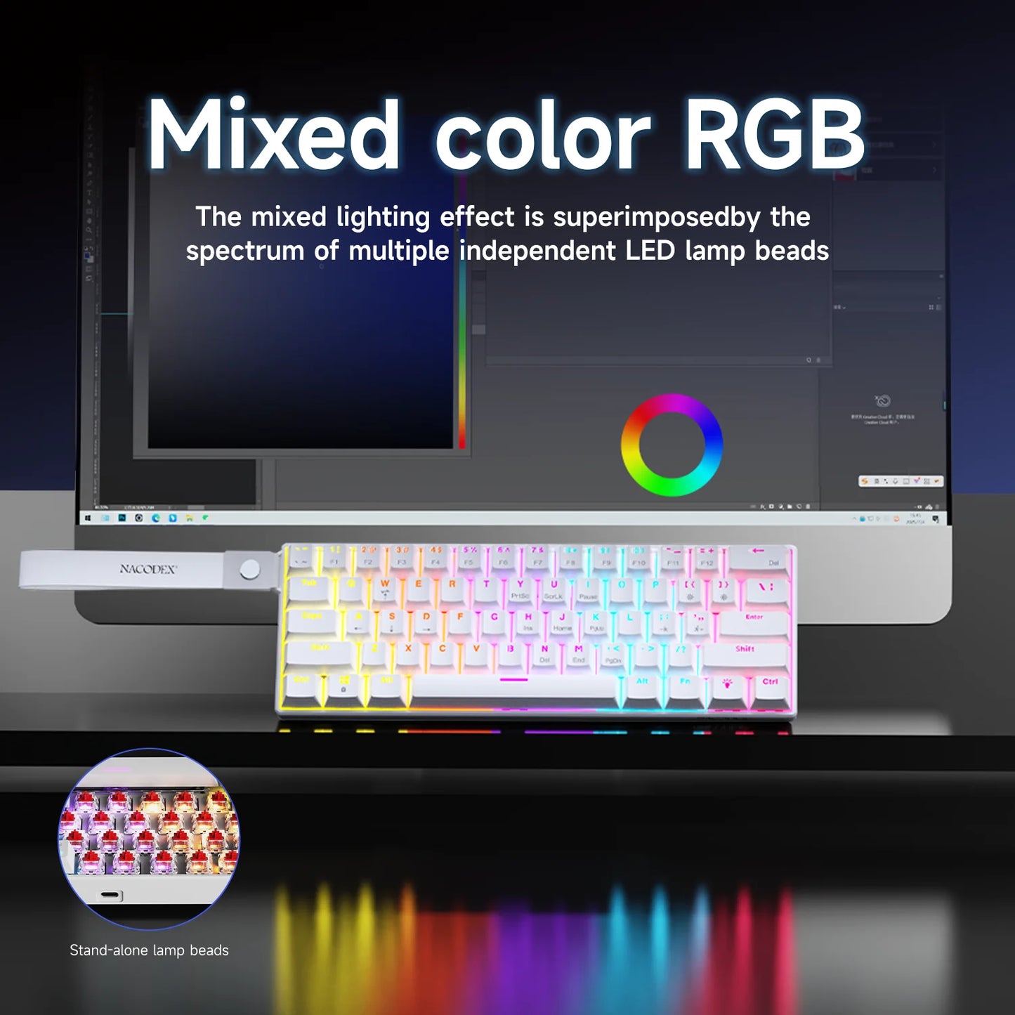 Ajazz NK61 Wired Mechanical Gaming Keyboard 61 Keys RGB Hot-Swap Mixed Color Red Switch Compatible with Win/Mac for Gamers