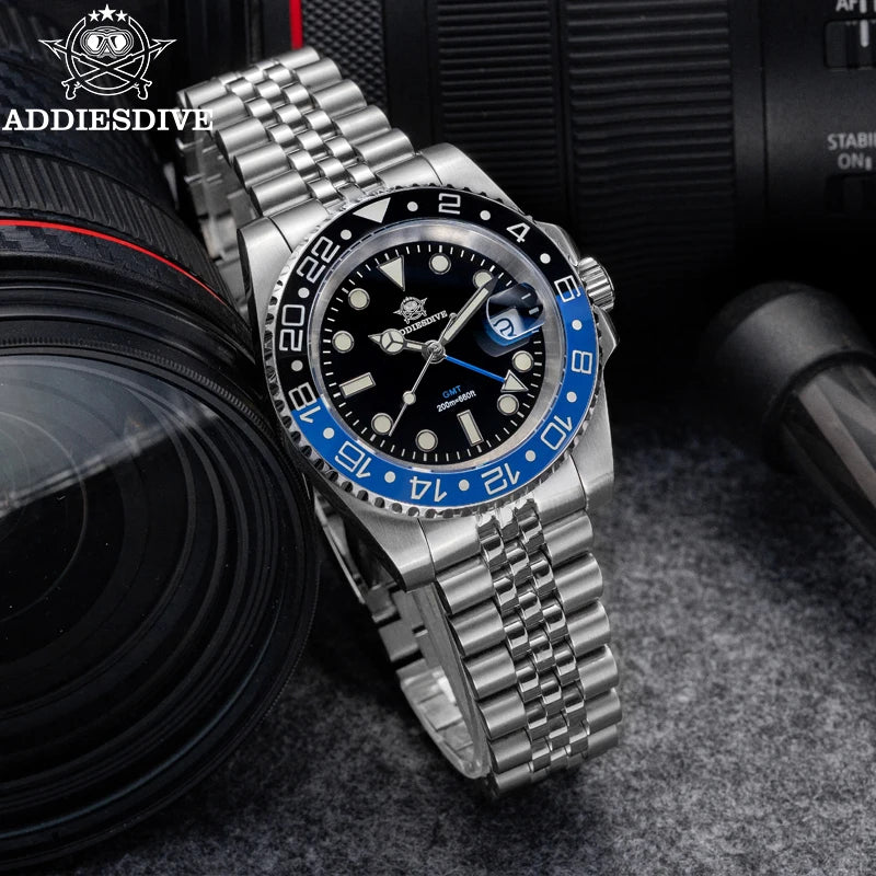 ADDIESDIVE 2024 Top Luxury Men GMT Quartz Wrist Watches Men's Business Sports Luminous 20Bar Waterproof Watch Gift Reloj Hombre