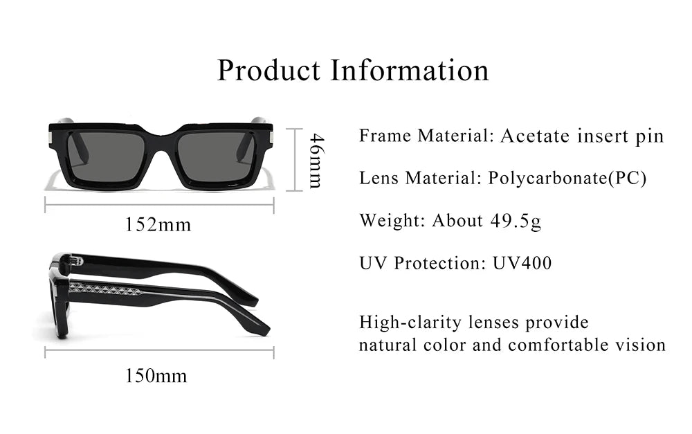 Ruiao 2026 retro black designer sunglasses vintage for women luxury square rectangular man UV400 Propionate insert pin eyewear