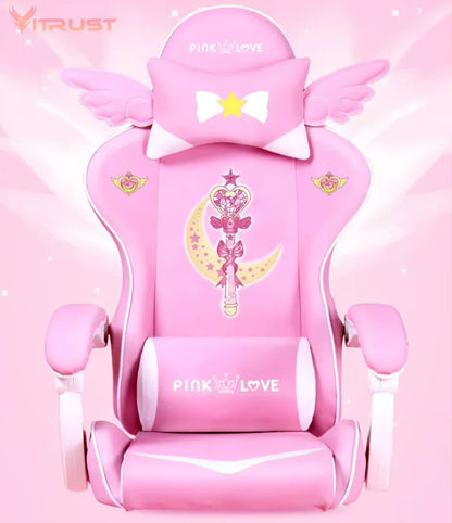 Pink Gaming Chair for Girls, Cute Comfortable Gaming Chair with Armrests, Swivel Height Adjustable Gamer Chair for Bedroom, Office & Streaming