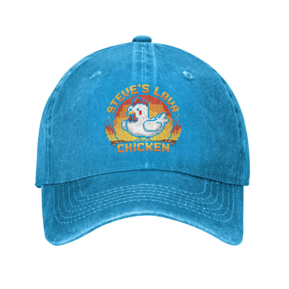 Unisex Chicken Jockey Lava Chicken Print Steves Hat – Modebaseballkasket i distressed-look, vasket, justerbar