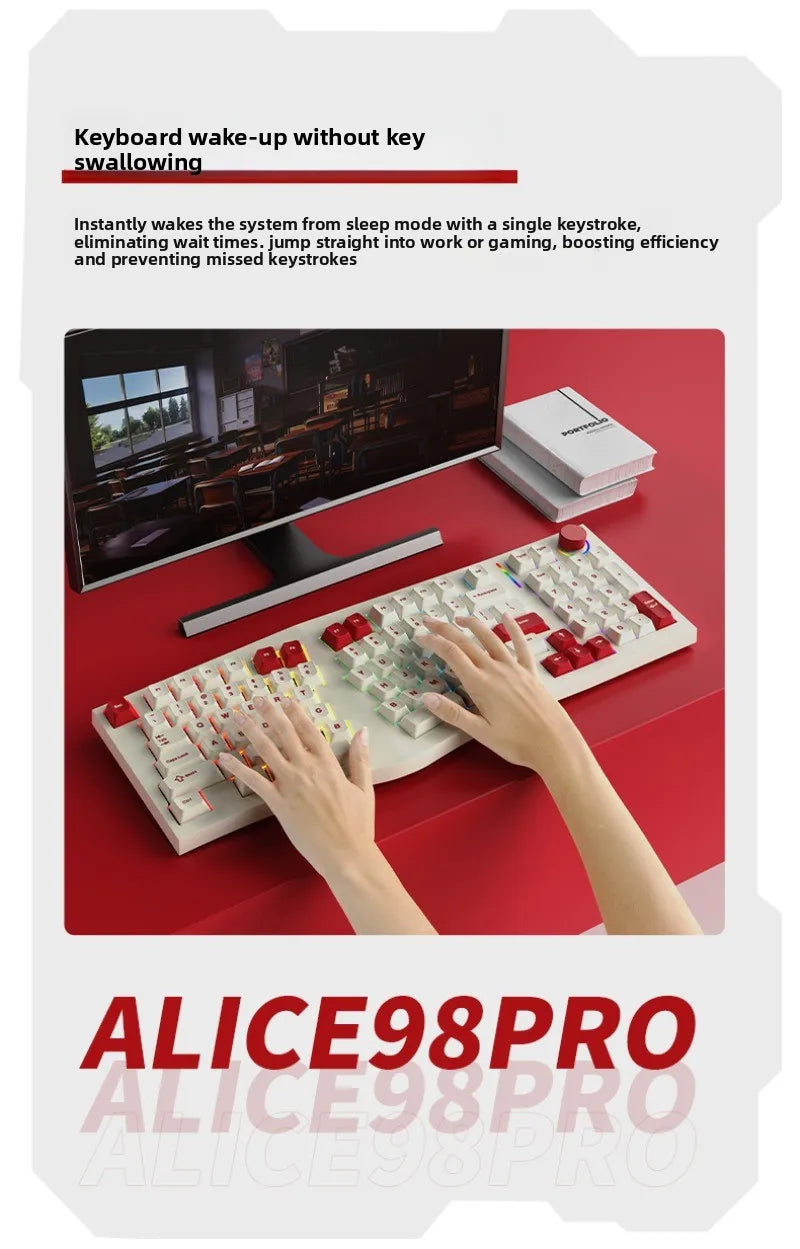 FEKER Alice98pro Mechanical Keyboard Alien Ergonomic 3 ° Slope Hot Swappable RGB with Hand Support Custom Gaming Office Keyboard