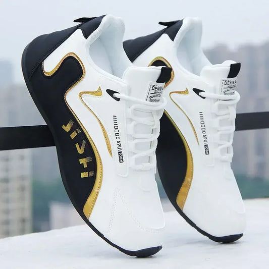 Ténis masculinos em couro PU, impermeáveis, desportivos e casuais; sapatos leves, respiráveis, planos e antiderrapantes; Zapatillas Hombre