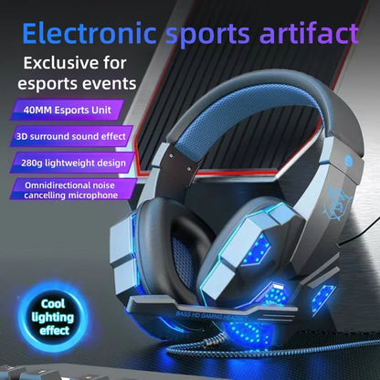 HOMEFISH SY830MV RGB Gaming Headset with Microphone – Wired Over-Ear Gaming Headphones for PC, PS5, Xbox & Nintendo Switch, Lightweight Esports Headset with 3D Surround Sound