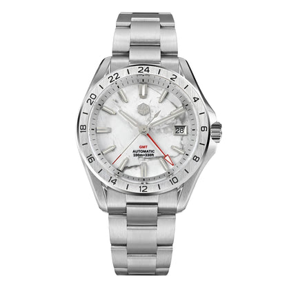 Relógio de Luxo para Homem San Martin 39mm com Mostrador em Pedra Aventurina, NH34 GMT Automático Mecânico, Safira, Impermeável e Luminescente SN0129