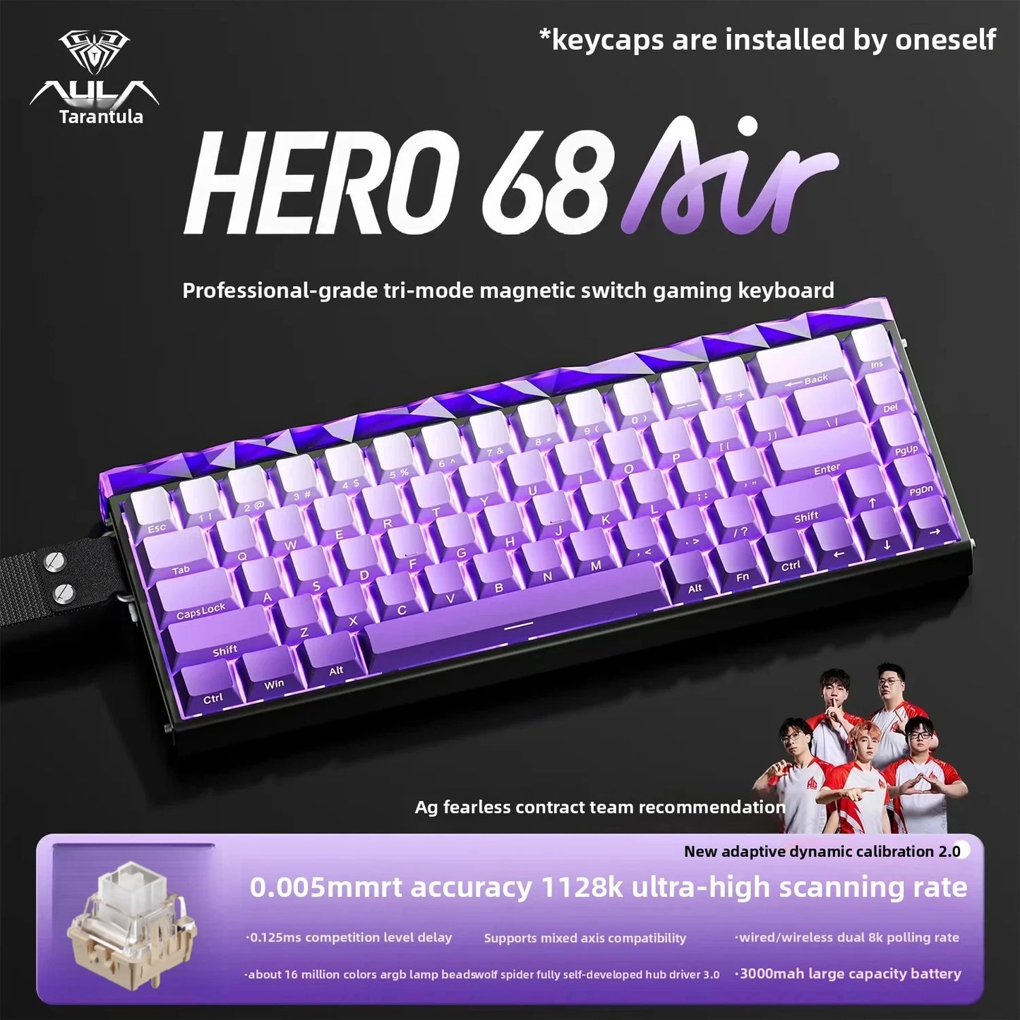 New AULA HERO68 Air 3-mode Magnetic Switch Gaming Mechanical Keyboard E-sport Custom Wired Keyboard Ergonomics Accessories