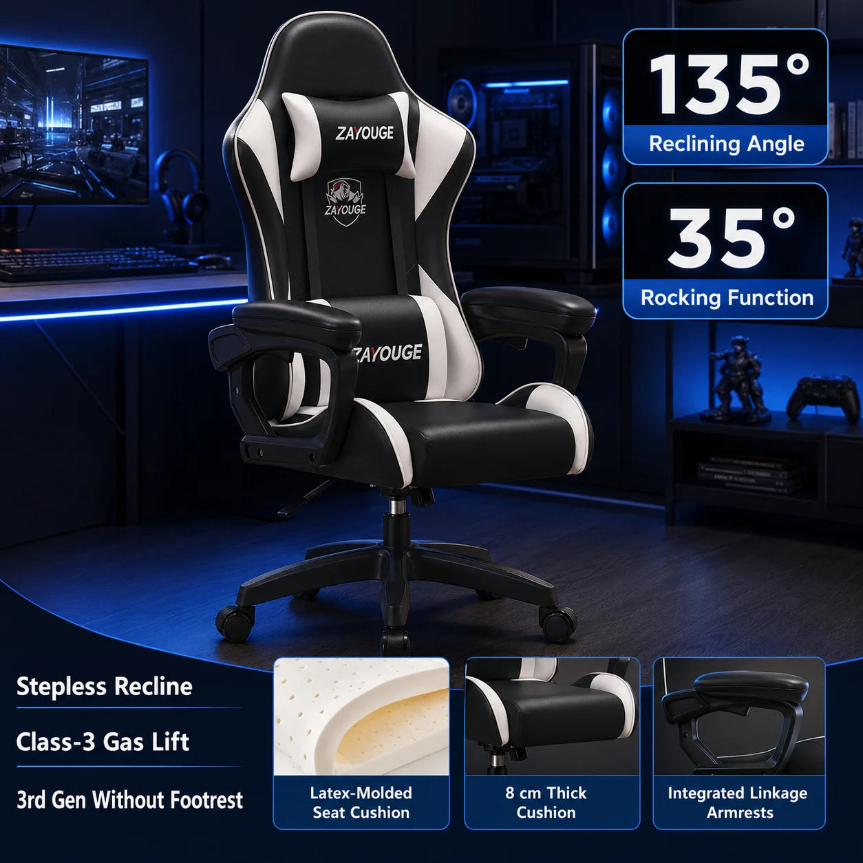 AOLIVIYA Gaming-Bürostuhl mit Liegefunktion, drehbar, höhenverstellbar, mit Rückenlehne und Fußstütze, für Zuhause, Computer, Internetcafé und E-Sports