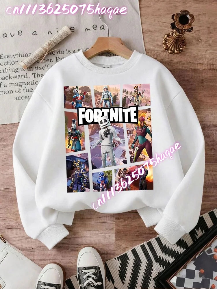 Sweatshirt pullover FORTNITED de manga comprida para criança, estilo streetwear para menina, menino e bebé, top de moda anime infantil, presente