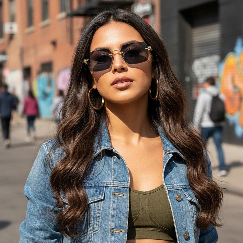 Luxury Rimless Sunglasses, Metal Hinge Exquisite Craftsmanship, Gradient Lenses Sun Protection Sunglasses 823