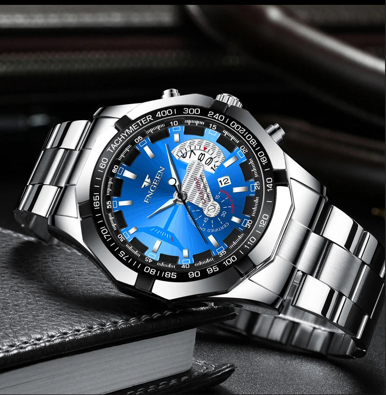 Montre-bracelet à quartz de luxe BINBOND pour homme, lumineuse, étanche, date automatique, en acier inoxydable