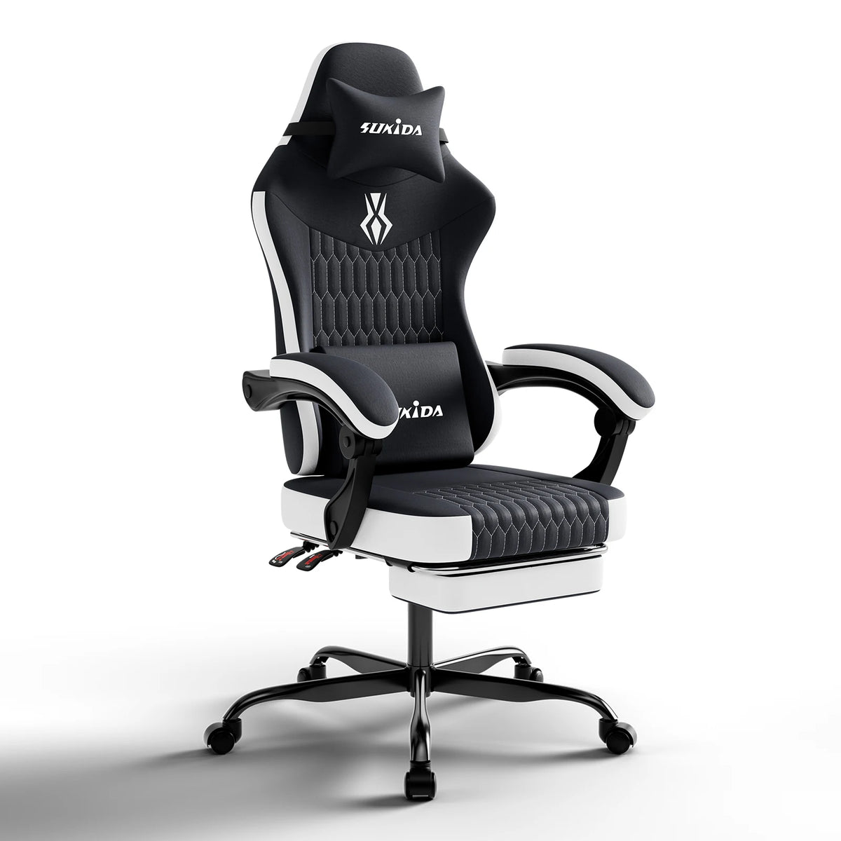 SUKIDA gamingstoel: ergonomische gamestoel met voetsteun, verstelbaar lendensteunkussen, verstelbare bureaustoel voor gaming en werk