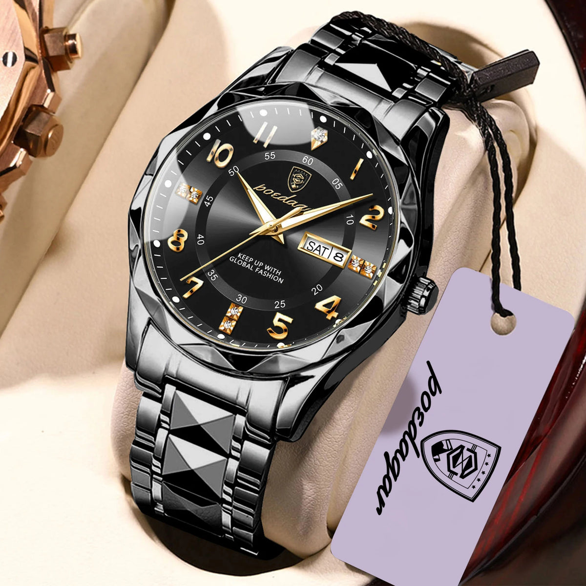 Montre homme POEDAGAR Fashion Luxury, étanche, lumineuse, à quartz, bracelet en acier inoxydable, date et jour de la semaine, style décontracté.