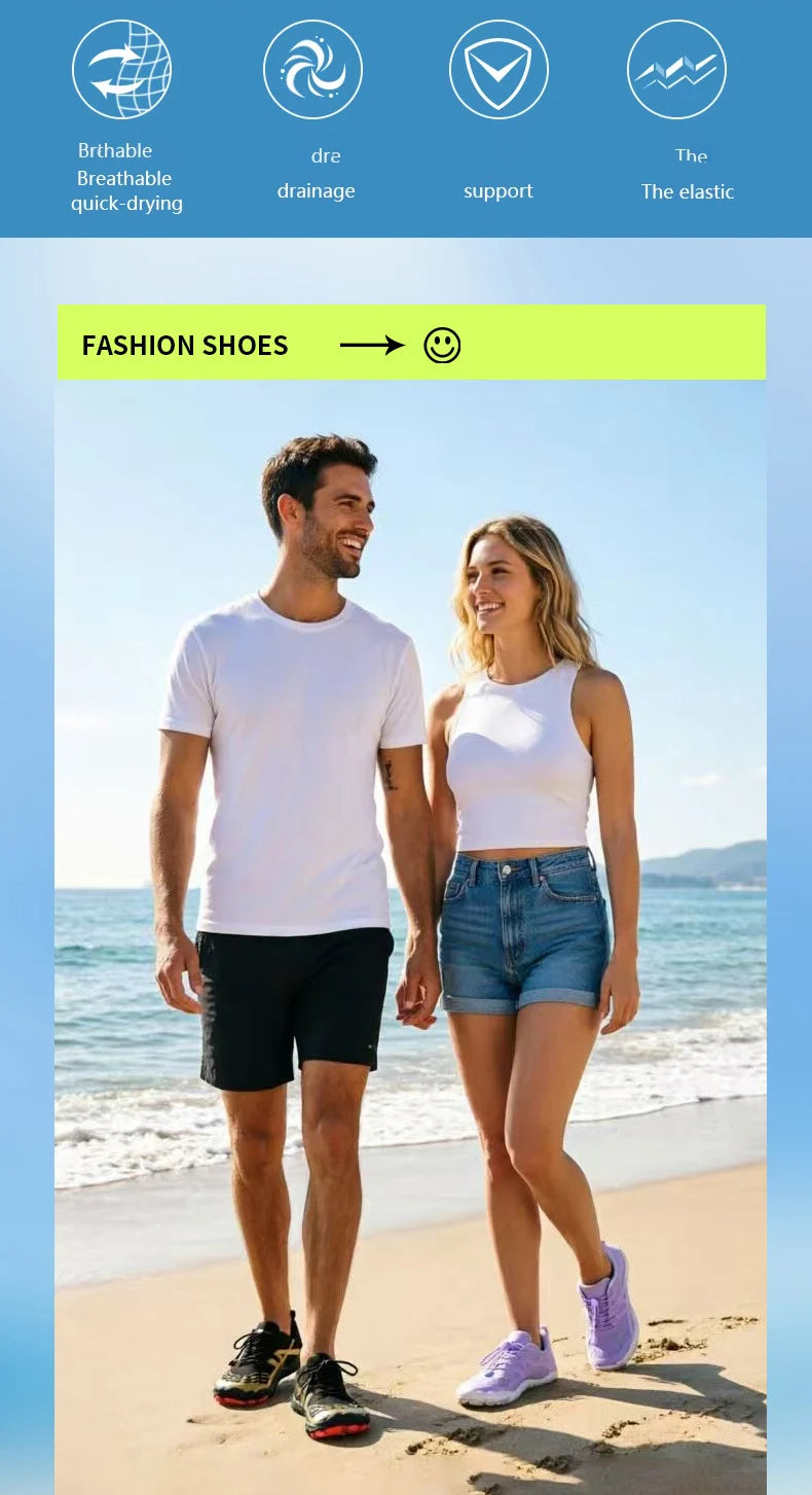 Pár outdoorových športových vodných topánok, topánky na bosé nohy, rýchloschnúce plážové, plavecké, fitness, brodiace, turistické, cyklistické, vodné tenisky