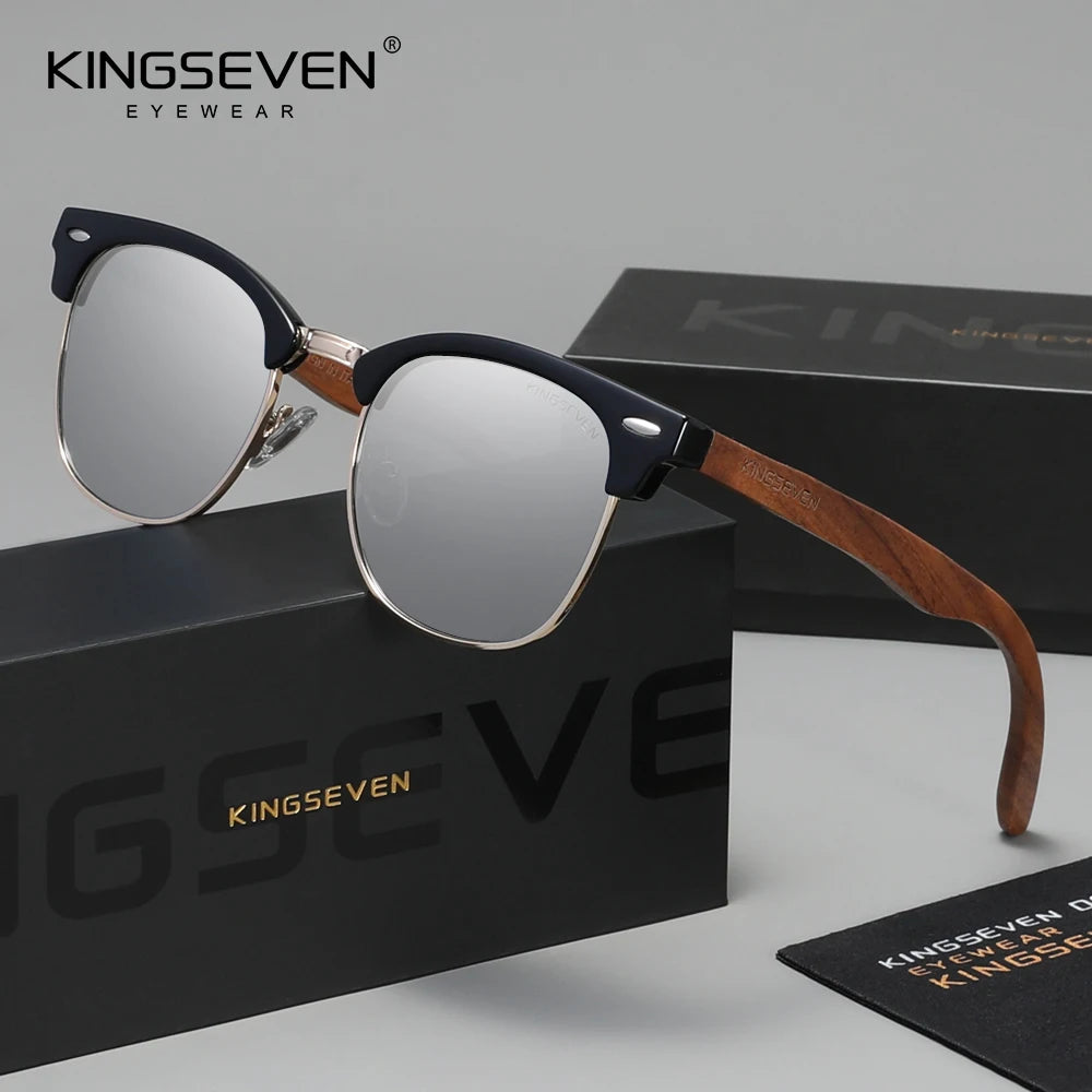 KINGSEVEN Fashion Black Walnut Wooden Sunglasses Women Men Polarized Vintage UV400 Travel Eyewear W5516