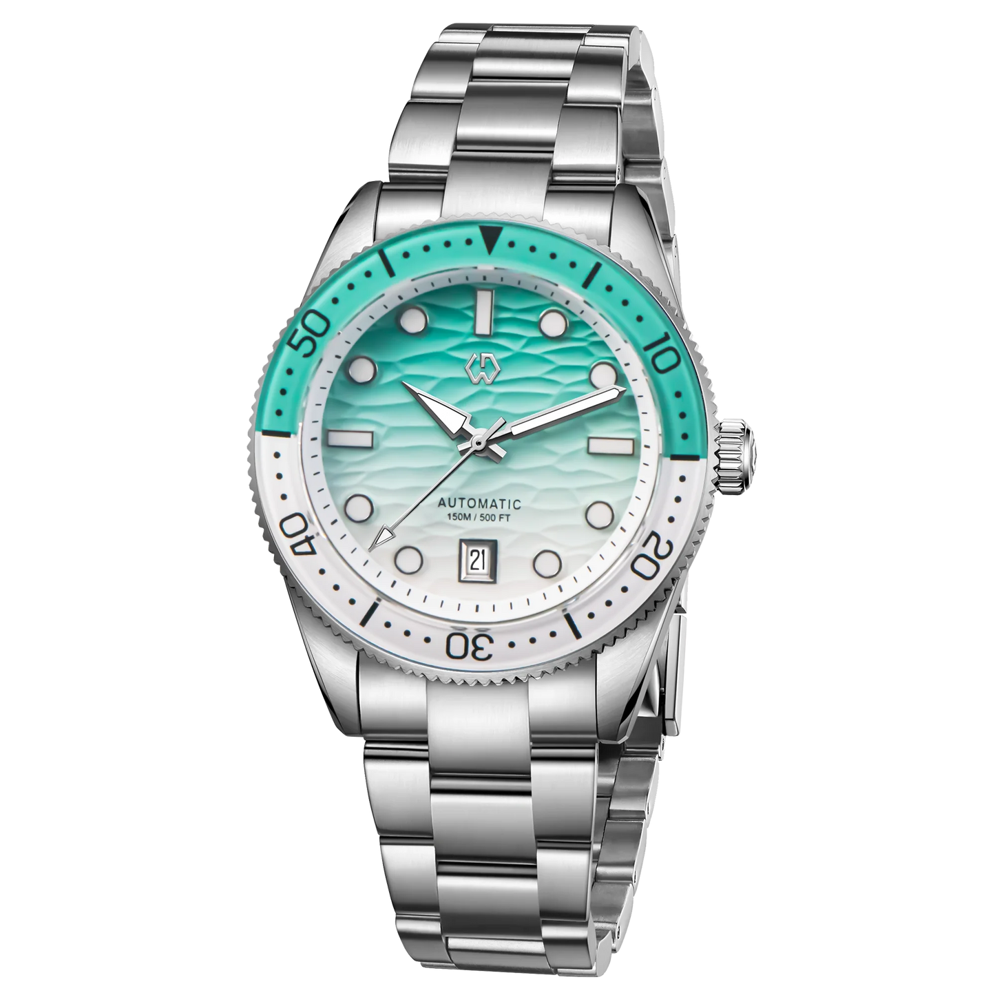 WISHDOIT Men's Automatic Dive Watch With Ocean Blue And White Ripple Dial 8215 Movement Sapphire Glass Mirror