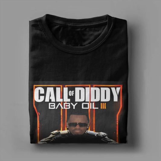 Miesten T-paita Call of Diddy Party Brainrot Sigma, humoristinen, 100% puuvillaa, lyhythihainen T-paita, O-pääntie, klassiset vaatteet