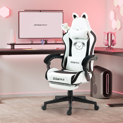 Niedlicher Gaming-Stuhl mit Katzenohren, Fußstütze, pinker Kawaii-Computerstuhl, ergonomischer Gamer-Sitz mit hoher Rückenlehne und Lendenstütze in Katzenpfotenform