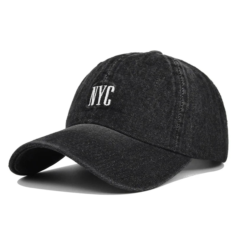 Fashion NYC Бродирани дънкови бейзболни шапки със закопчалка, регулируеми, за външни дейности, ежедневни, за възрастни, подходящи за спорт, голф и слънце