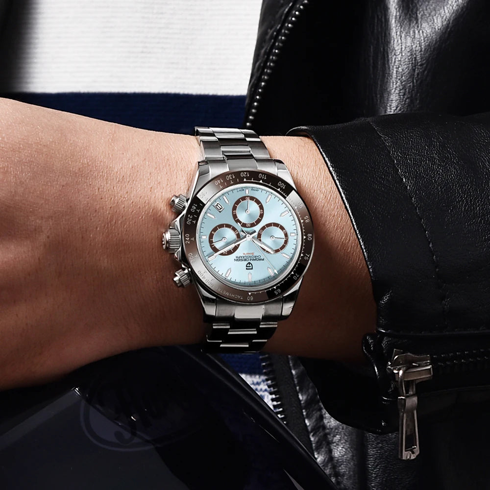 Męski zegarek chronograf PAGANI DESIGN – Luksusowy zegarek na rękę z mechanizmem kwarcowym, podświetlany i wodoodporny.