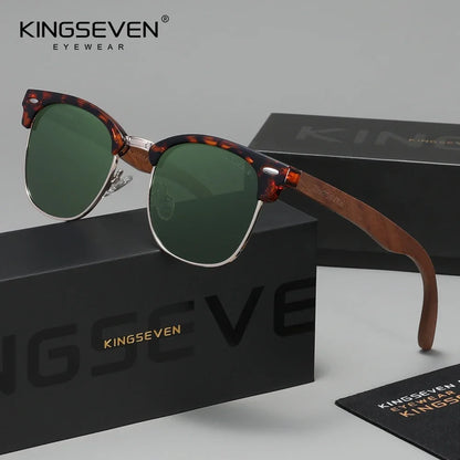 KINGSEVEN Fashion Black Walnut Wooden Sunglasses Women Men Polarized Vintage UV400 Travel Eyewear W5516