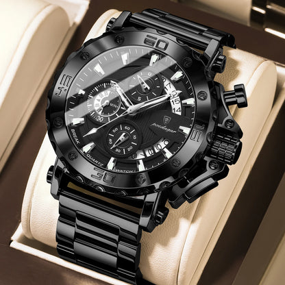 Montre homme de luxe POEDAGAR, lumineuse, étanche, chronographe, date, acier inoxydable, quartz, Reloj