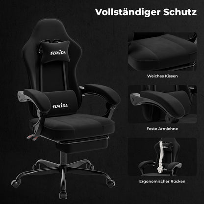 SUKIDA Gaming Chair with Footrest, Ergonomic Racing Style PC Chair with Lumbar Support, Adjustable Office Gaming Chair for Comfort and Work
