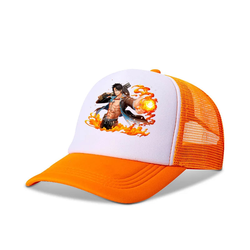 One Piece Baseball Cap Kids Anime Printed Adjustable Mesh Hat Visors Peaked Caps Sunshade Hats Outdoor Headwear Accessories Gift