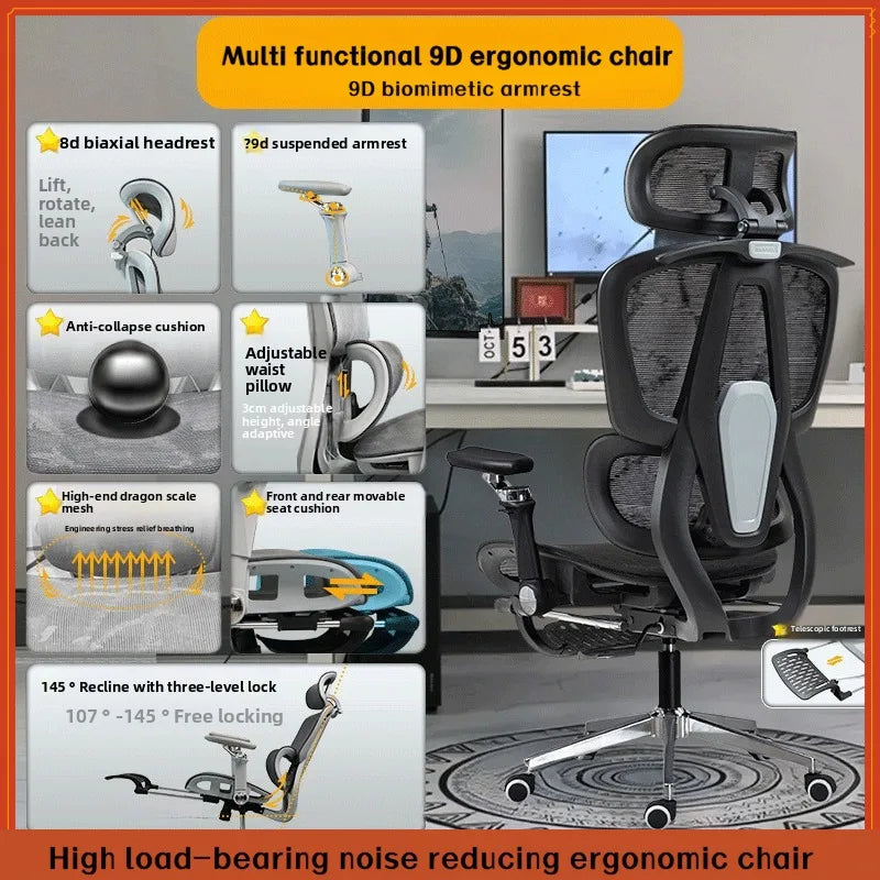 Ergonomic Office Chair Reclining with Footrest, High Back Computer Desk Chair with Lumbar Support, Adjustable Swivel Office Chair for Home Office & Gaming